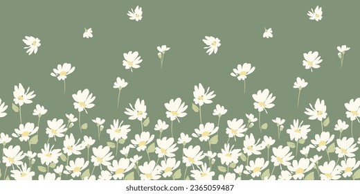 Resumen del borde floral sin soldadura con el camomila. Texturas dibujadas a mano de moda. Diseño abstracto moderno para, papel, cubierta, tela y otros usos
