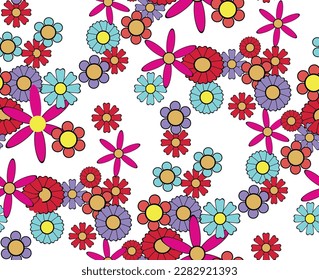 Abstract floral seamless pattern in 60s style. Suitable for fabric, wrapping paper and the like