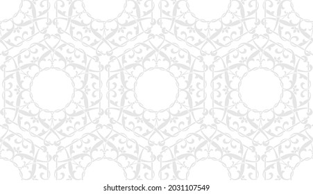 Abstract floral seamless pattern in Arabic style. Intersecting stylized leaves and scrolls forming abstract light monochrome floral ornament. Arabesque design for textile, fabric and wrapping.