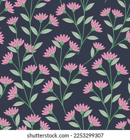 Abstract floral seamless pattern background in pink floral on black background.
Floral seamless background for fashion prints. 