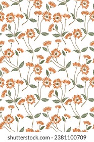 Abstract floral seamless pattern background in white. orange flower pattern perfect for textiles, apparel, wallpaper etc.vector seamless floral pattern with chamomile flowers.

