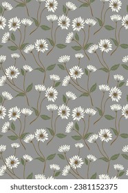 Abstract floral seamless pattern background in dark grey . white flower pattern perfect for textiles, apparel, wallpaper etc.vector seamless floral pattern with chamomile flowers.

