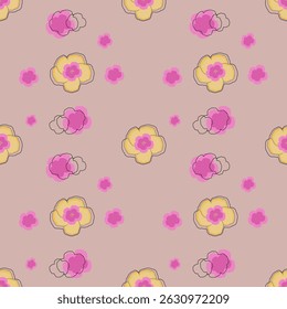 Abstractas floral en fondo de patrón sin fisuras. Flores coloridas, pétalos de flores, flores, rosas en el Fondo de pantalla para el Anuncio, impresiones, embalaje.