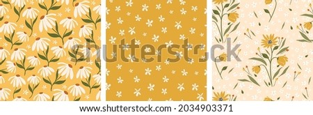 Abstract floral seamless pattern background in yellow white and beige. Set of 3 pattern perfect for textiles, apparel, wallpaper etc.
