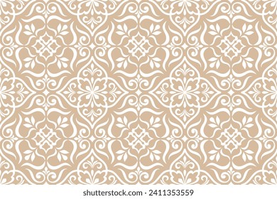 Abstract floral seamless pattern. Beige and white. Vector background.