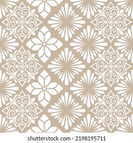 Resumen del patrón floral sin costuras. Biege y blanco. Fondo vectorial.