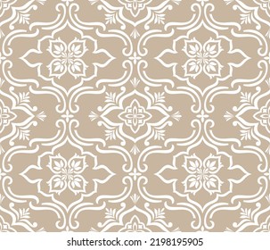 Abstract floral seamless pattern. Biege and white. Vector background.