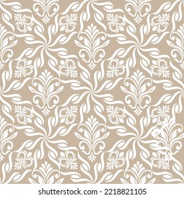 Abstract floral seamless pattern. Biege and white. Vector background.