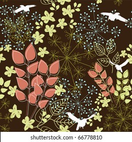 Abstract floral seamless pattern with birds