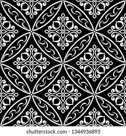 Abstract floral seamless pattern. Black and white. Vector background.
