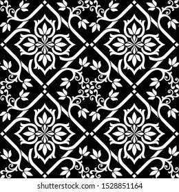 Abstract floral seamless pattern. Black and white. Vector background.