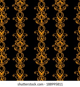 Abstract floral seamless pattern in black and gold. Wallpaper. Endless print silhouette texture. Retro. Vintage Style - vector 