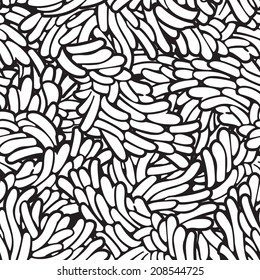 Abstract floral seamless  pattern.  Black and white wave vector background.