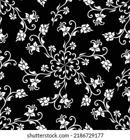 Abstract floral seamless pattern. Black and white. Vector background.