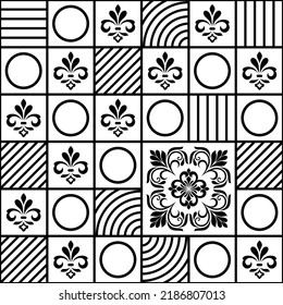 Abstract floral seamless pattern. Black and white. Vector background.