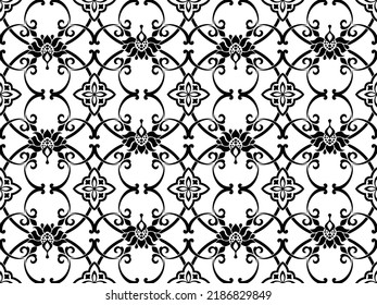Resumen del patrón floral sin costuras. Blanco y negro. Fondo vectorial.