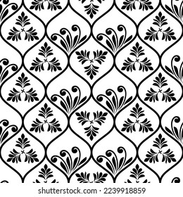 Abstract floral seamless pattern. Black and white. Vector background.