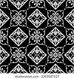 Abstract floral seamless pattern. Black and white. Vector background.