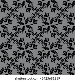 Abstract floral seamless pattern. Black and gray. Vector background.