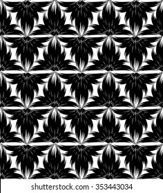 Abstract floral seamless pattern with black and white line ornament Swirl geometric doodle texture. Ornamental wave optical effect background.