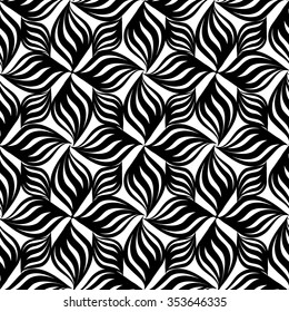 Abstract floral seamless pattern with black and white line ornament Swirl geometric doodle texture. Ornamental wave optical effect background.