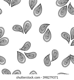 Abstract floral seamless pattern with black and white line ornament Swirl geometric doodle texture. Ornamental arabesque lace pattern. Oriental vignette background.