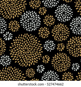 Abstract floral seamless pattern with black background. Doodle style. Vector illustration.
