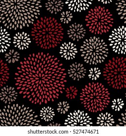 Abstract floral seamless pattern with black background. Doodle style. Vector illustration.