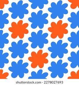 Abstract floral seamless pattern with abstract blue and red blossom flowers, spring endless texture. Vector illustration for fabric, wallpaper, textile, wrapping paper