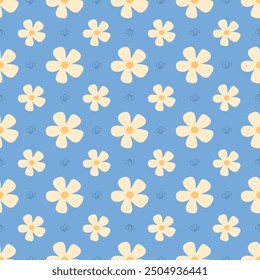 Abstractas patrón floral sin fisuras con fondo azul. Simple lindo Vector de patrón floral sin costuras.