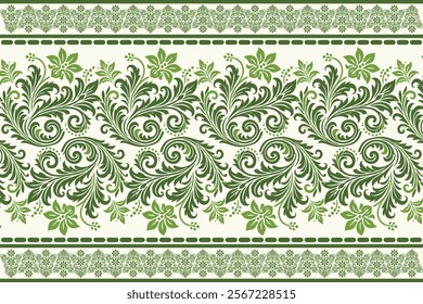 abstract floral seamless pattern with border design, combining vintage botanical motifs and ethnic geometric elements for fabric, wallpaper, textiles, and fashion accessories