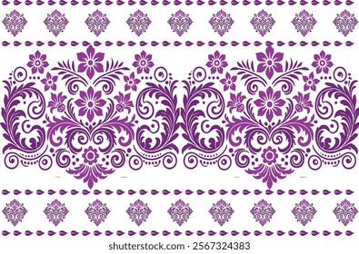 abstract floral seamless pattern with border design, vintage botanical elements, and ethnic geometric patterns for fabric, textiles, wallpaper, and fashion accessories