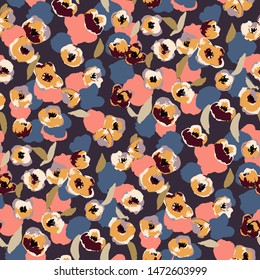 Abstract floral seamless pattern. Bright colors, gouache painting.
