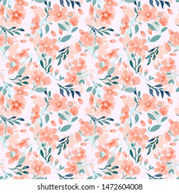 Abstract floral seamless pattern. Bright colors, painting on a light background. Cherry blossoms.