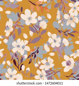 Abstract floral seamless pattern. Bright colors, painting on a light background. Cherry blossoms.