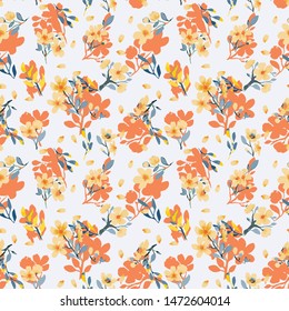 Abstract floral seamless pattern. Bright colors, painting on a light background. Cherry blossoms.