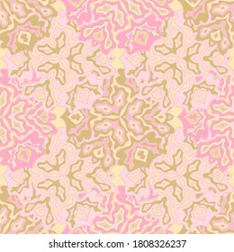Resumen de patrones florales sin costura en colores positivos brillantes de verano. El medallón de Mandala deja ornamento de fluidos. Patrón orgánico floral sin soldadura. Diseño de mosaicos psicodélicos. Motivos persas.