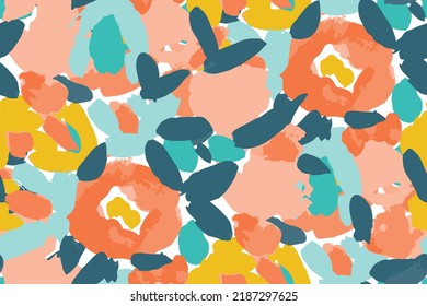 Abstract floral seamless pattern. Bright colors, gouache painting.