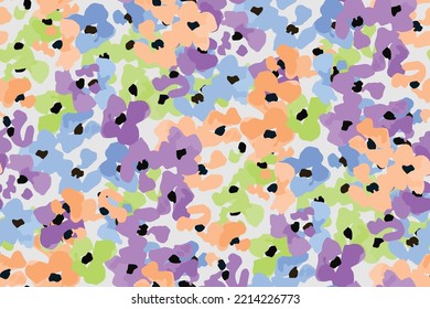 Abstract Floral Seamless Pattern. Bright Colors, Gouache Painting.