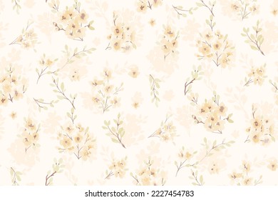 Abstract floral seamless pattern. Bright colors, painting on a light background. Cherry blossoms.