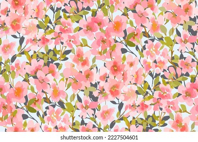 Abstract floral seamless pattern. Bright colors, painting on a light background. Cherry blossoms.