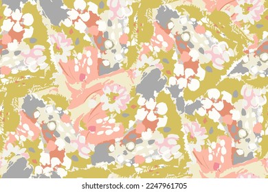 Abstract floral seamless pattern. Bright colors, gouache painting.