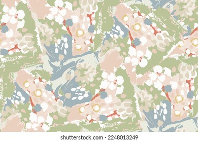 Abstract floral seamless pattern. Bright colors, gouache painting.