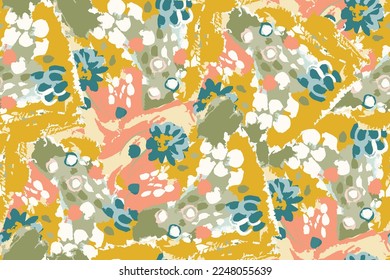 Abstract floral seamless pattern. Bright colors, gouache painting.