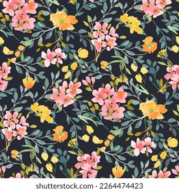 Abstract floral seamless pattern. Bright colors, painting on a light background. Cherry blossoms.