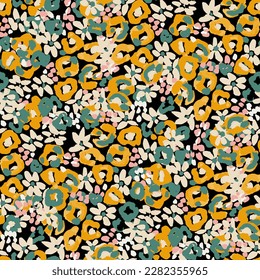 Abstract floral seamless pattern. Bright colors, gouache painting.