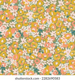 Abstract floral seamless pattern. Bright colors, gouache painting.