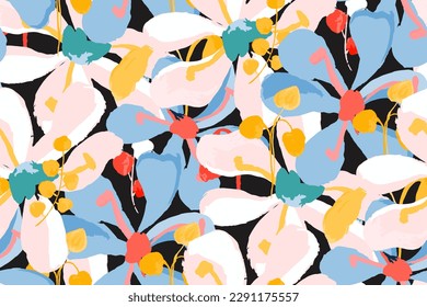 Abstract floral seamless pattern. Bright colors, gouache painting.tropical flower pattern