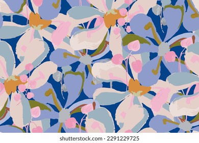 Abstract floral seamless pattern. Bright colors, gouache painting.tropical flower pattern