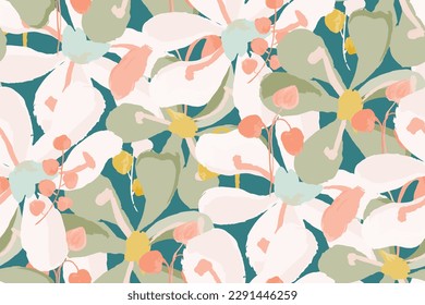 Abstract floral seamless pattern. Bright colors, gouache painting.tropical flower pattern